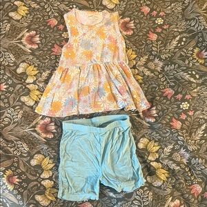 Angel Dear Floral Dress and Blue Shorts Set